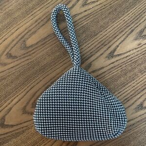 2CHIC Silver Aluminum Beaded Wristlet Evening Bag Clutch Pouch Zipped